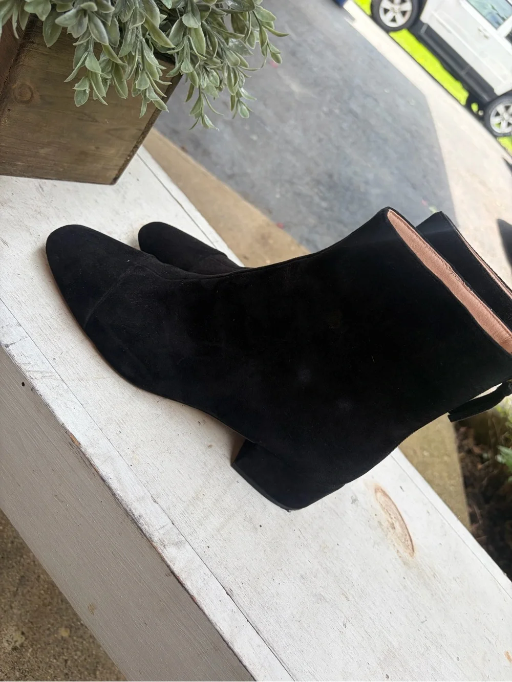 J.Crew – Roxie Cap-Toe Ankle Boots in Suede – Black Block Heel – Sz. 8